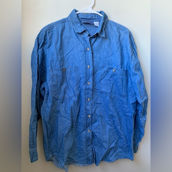 BANANA SPLIT Women’s Chambray Blue Long Sleeve Cotton Button Down Shirt - Picture 5 of 6